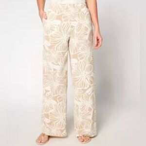 Floral Beige Wide-Leg Pants size M